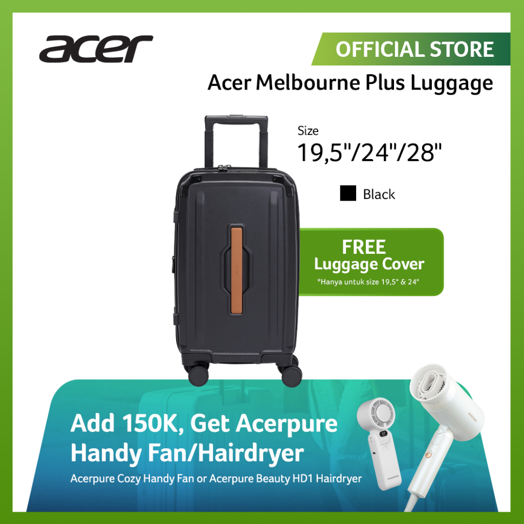 (Free Luggage Cover) Acer Fashion Koper Polyethylene Melbourne Plus Luggage - Black