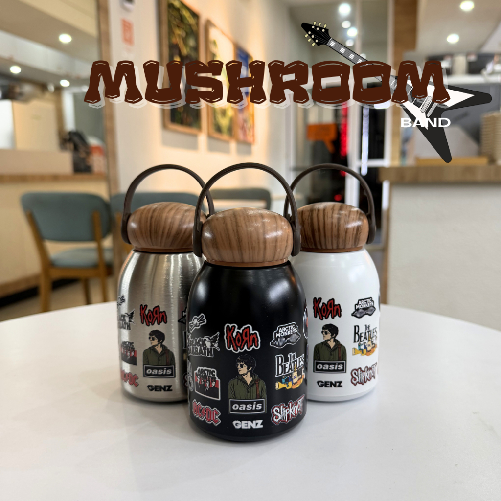 Termos Aesthetic Mushroom Band Mini MUG 280ML - Premium Stainless Steel Tutup Motif Kayu 280ml foto 2