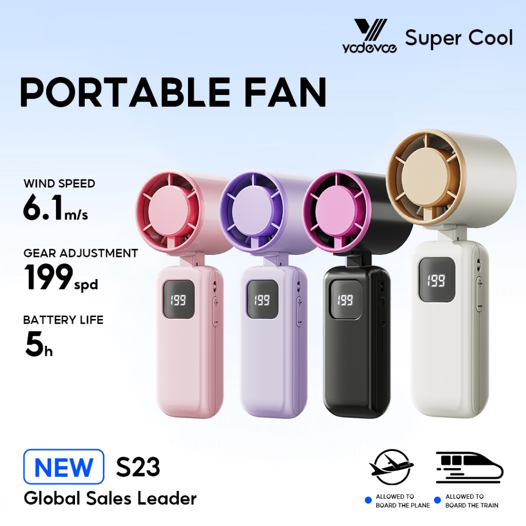 Yodevoe S23 Portable Mini Fan Adjustable 199 Gear 2000mah Turbo Fan Charge Pendinginan Tanpa Kebisingan Cocok Untuk Olahraga Luar Ruangan