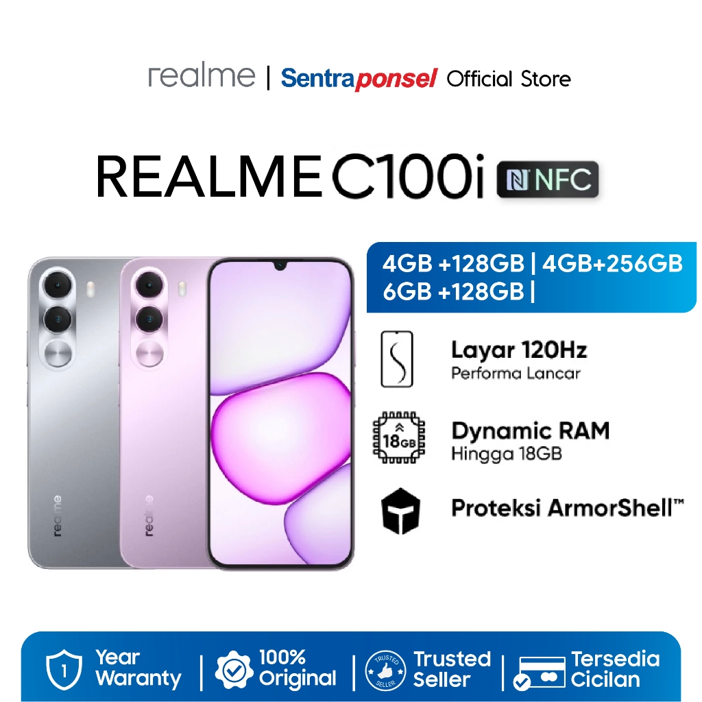 Realme C100i 4GB/128GB 4GB/256GB 6GB/128GB 7000mAh Titan Battery / 120Hz Ultra Smooth Display / ArmorShell™️Protection / IP64 Dust & Water