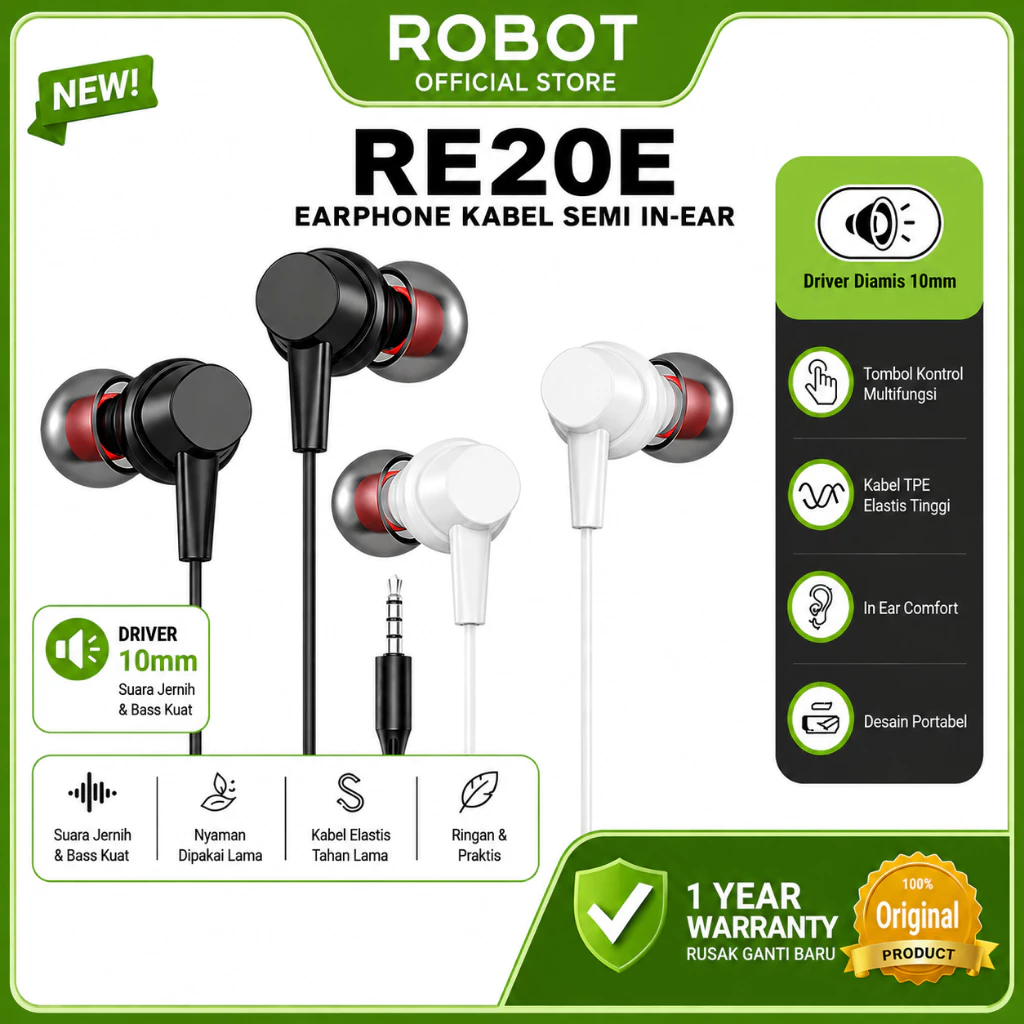 ROBOT RE20E Headset Wired Earphone Bass Smartphone