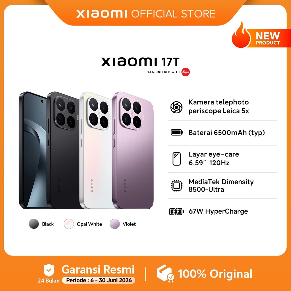Xiaomi 17T (12GB+512GB) / Kamera telephoto periscope Leica 5x / Baterai 6500mAh (typ) / Layar eye-care 6,59” 120Hz / MediaTek Dimensity / 67W HyperCharge [Xiaomi Official Store] - Gambar 2
