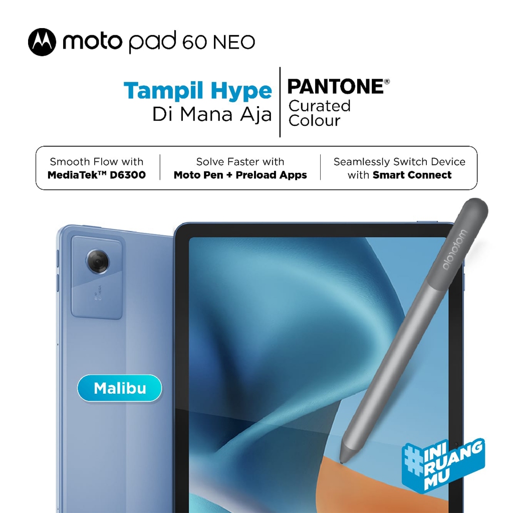 Motorola Moto Pad 60 Neo 11 inch 05ID + Pen, MediaTek Dimensity 6300, RAM 8GB, 256GB UFS, 11" 2.5K IPS 90Hz Touch, Integrated Arm Mali-G57 MC2, Battery 7040mAh, Tablet Android Touchscreen Lenovo Motopad Tab ZAGV0005ID Malibu Blue - Gambar 4