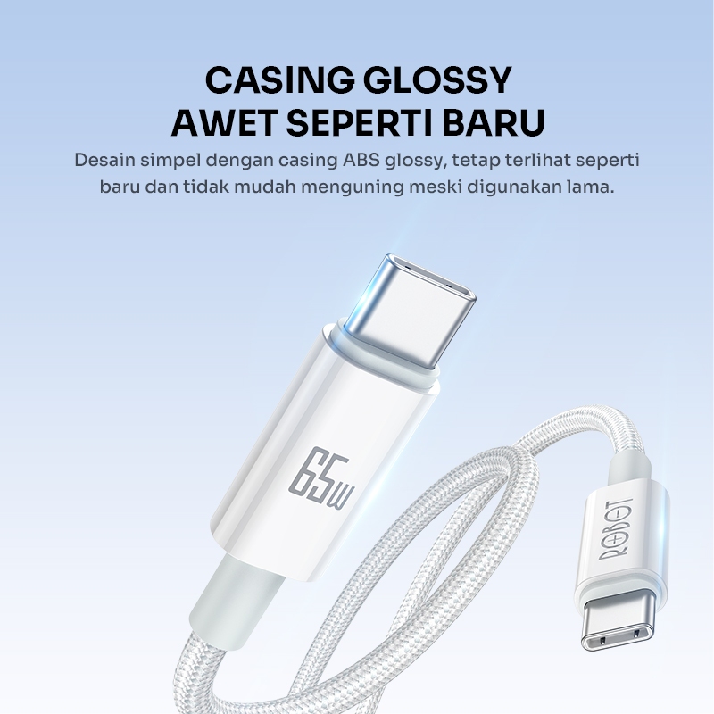 ROBOT Kabel Data 65W Fast Charging PD Type C to C / Lightning / USB A Braided Kabel Charger Quick Charge Laptop iPhone Android-RTX - Gambar 3