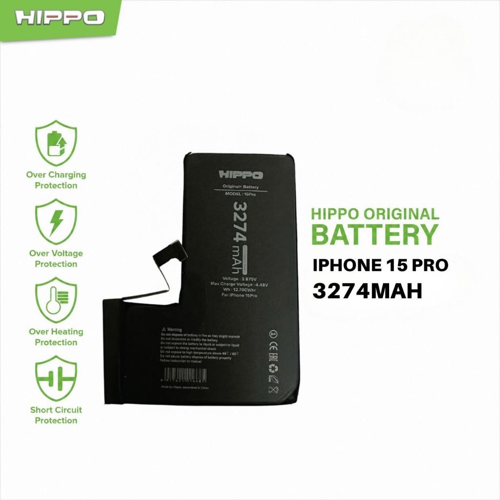 Hippo Baterai Iphone 15 Pro 3274mAh Battery Batere Batrai Batre Original Cell Garansi resmi