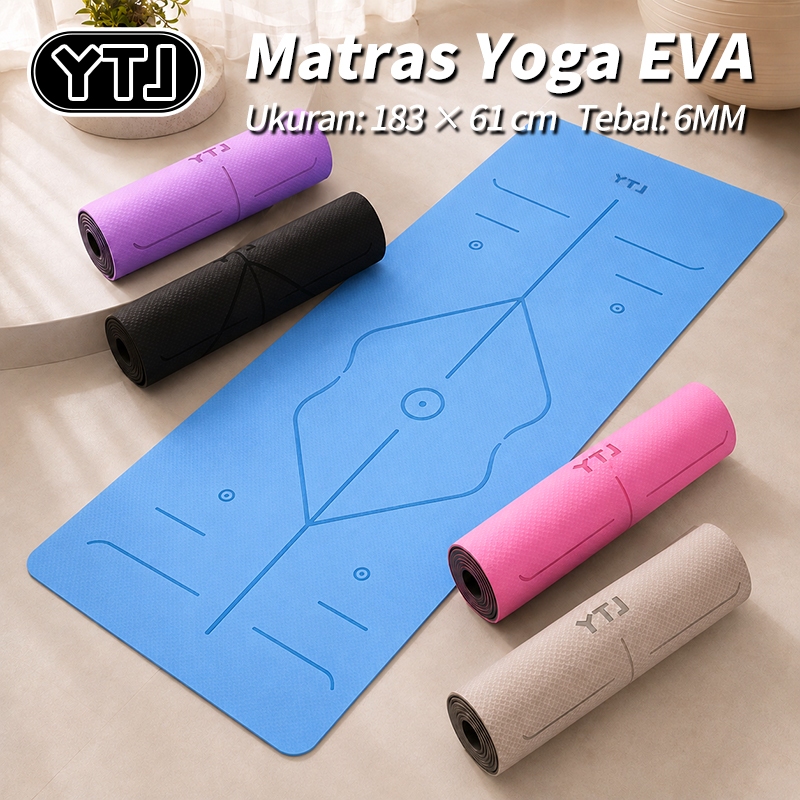 YTJ Matras Yoga EVA Premium Anti Selip 2 Sisi Peredam Suara Anti Goyang Untuk Pemula/Guru Yoga Uk 183x61cm Tebal 6MM - Gambar 2