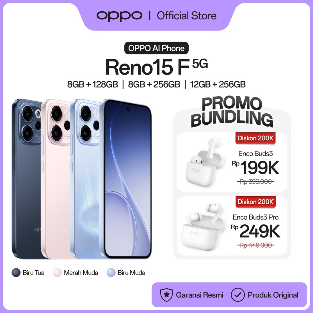[BARU] OPPO Reno15 F 5G 8+128/256GB & 12+256GB [AI Portrait Glow 50MP Ultra Wide Selfie Camera, 7000mAh Large Battery 80W SUPERVOOC, 5-Year Fluency Authentication] - Gambar 2