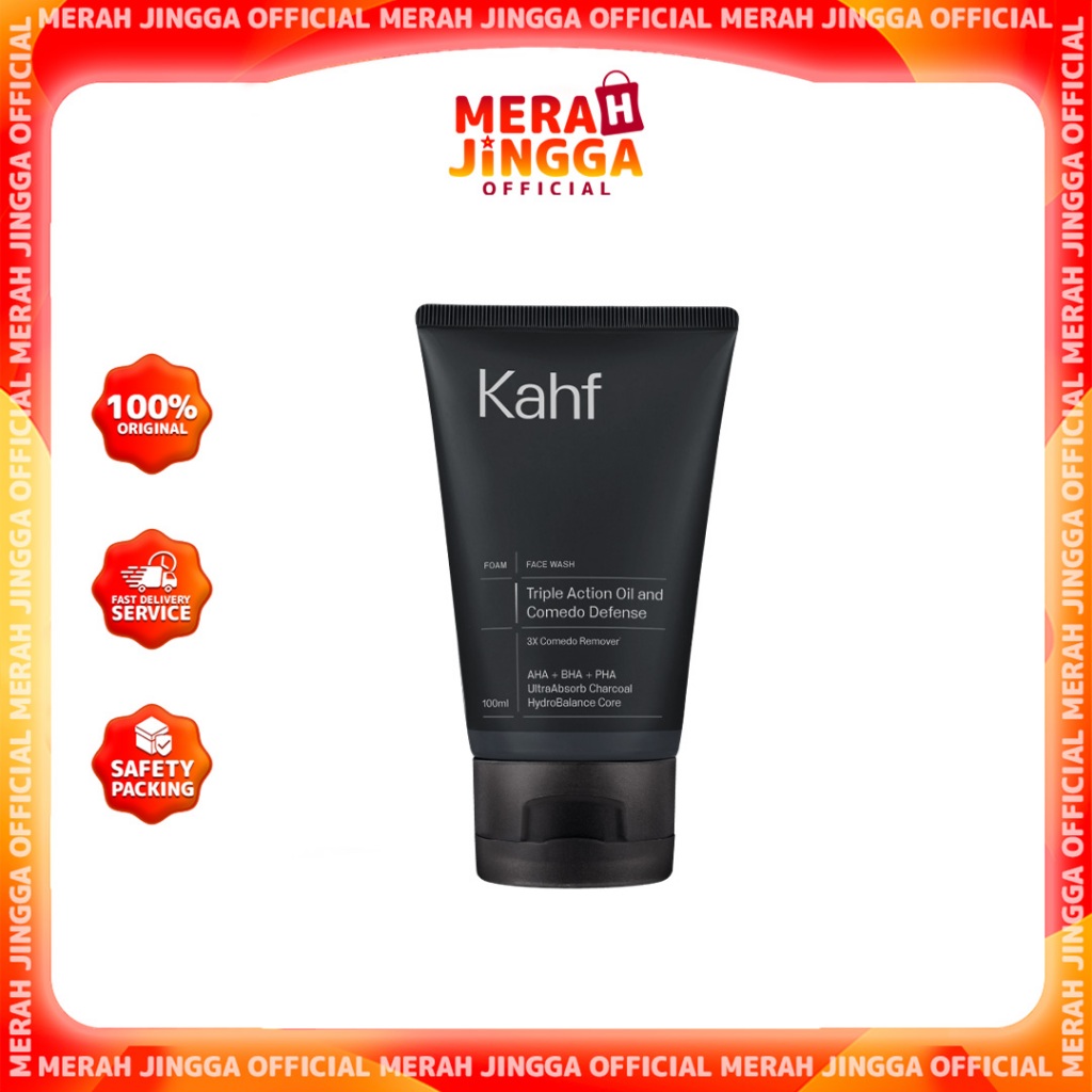 Kahf Triple Action Oil and Comedo Defense Face Wash 100 ml - Sabun Wajah / Merah Jingga Official