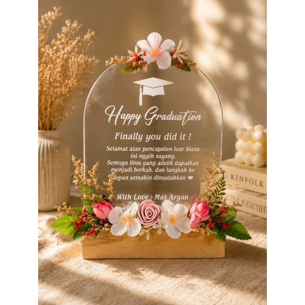 kado wisuda -Gift Acrylic -  Kado Akrilik graduation - Bunga Kering Kado Hbd Wisuda