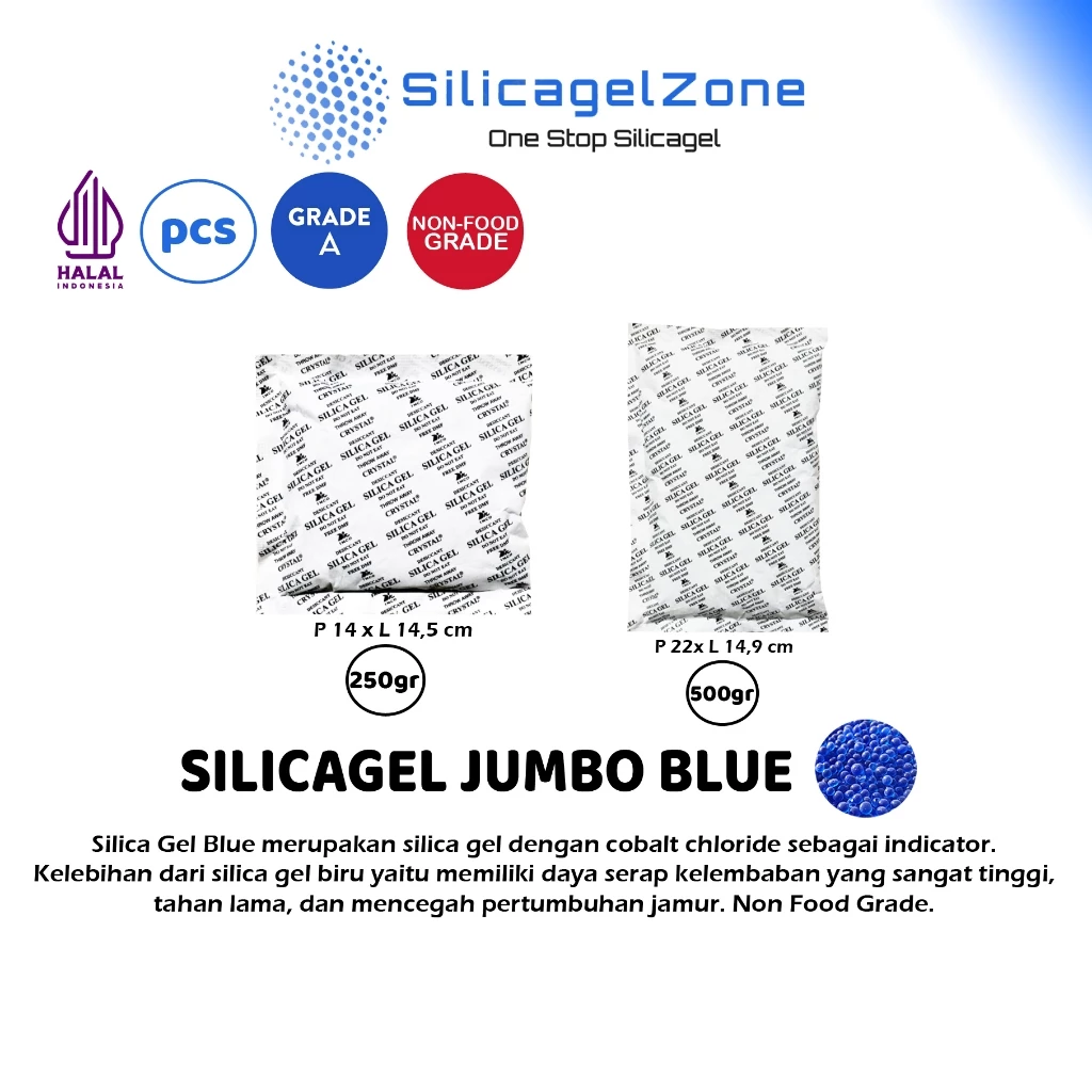 Silica Gel JUMBO BLUE (PER SACHET 250GR 500GR) HIGH QUALITY GRADE A