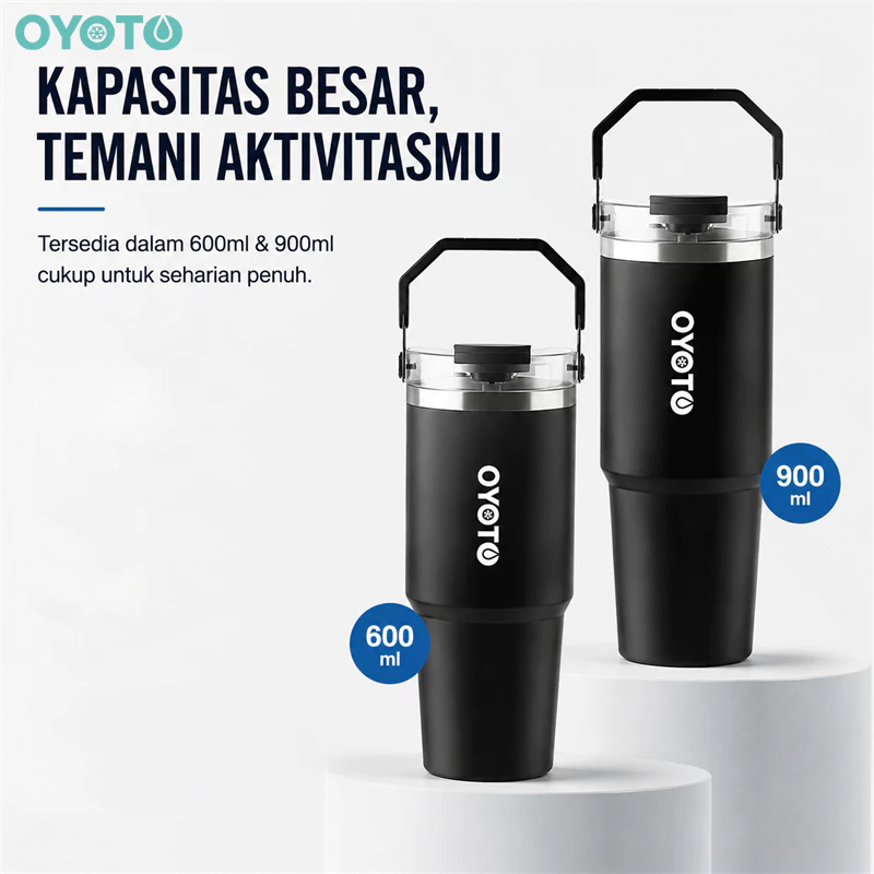 OYOTO Tumbler Portable Bottle Tumbler Stainless Kapasitas 900ml Tahan Panas Stainless Steel 304 Tahan Karat 1 Cara With Handle - Gambar 4