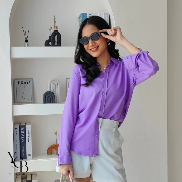 YERCYBRY - SIENNA Kemeja Wanita Semi Formal Shamira Satin All Size - Gambar 3