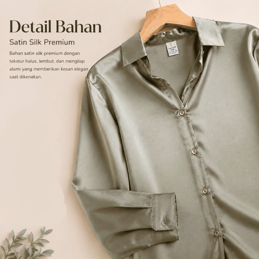 Ai Home Kemeja Wanita Lengan Panjang Blouse Bahan Satin Silk Premium Kemeja Satin Formal Atasan Kerja ALL SIZE - Gambar 2