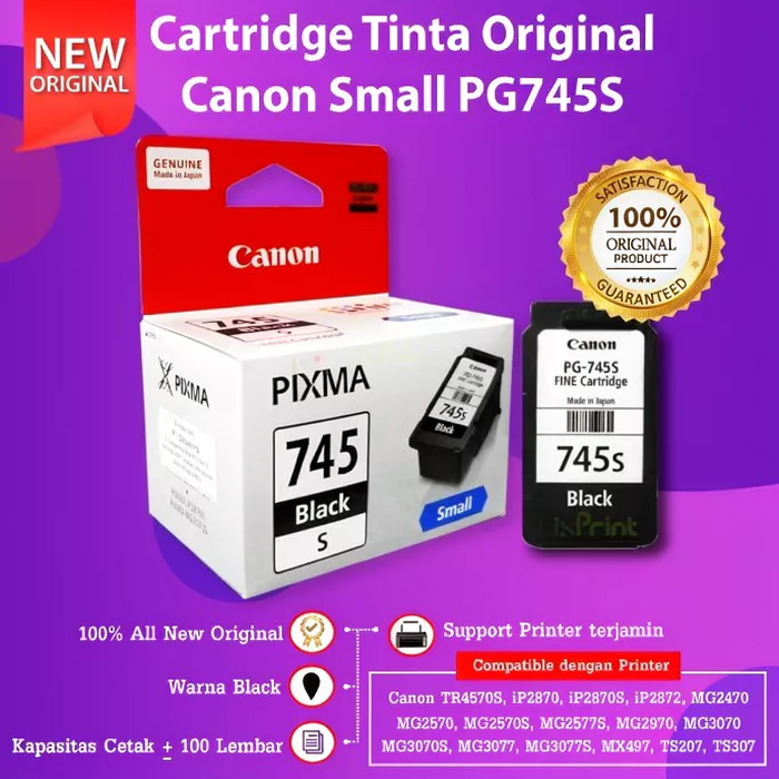 FixPrint Cartridge Tinta Canon PG-745s CL-746s Original 745s 746s Small Black Color For Printer iP2870S MG2570s MG2577s TR4570s TR4670s TS307 TS207 MG2470 Tinta GI-790 790 Printer Canon G1010 G2010 G3010 G4010 - Gambar 2