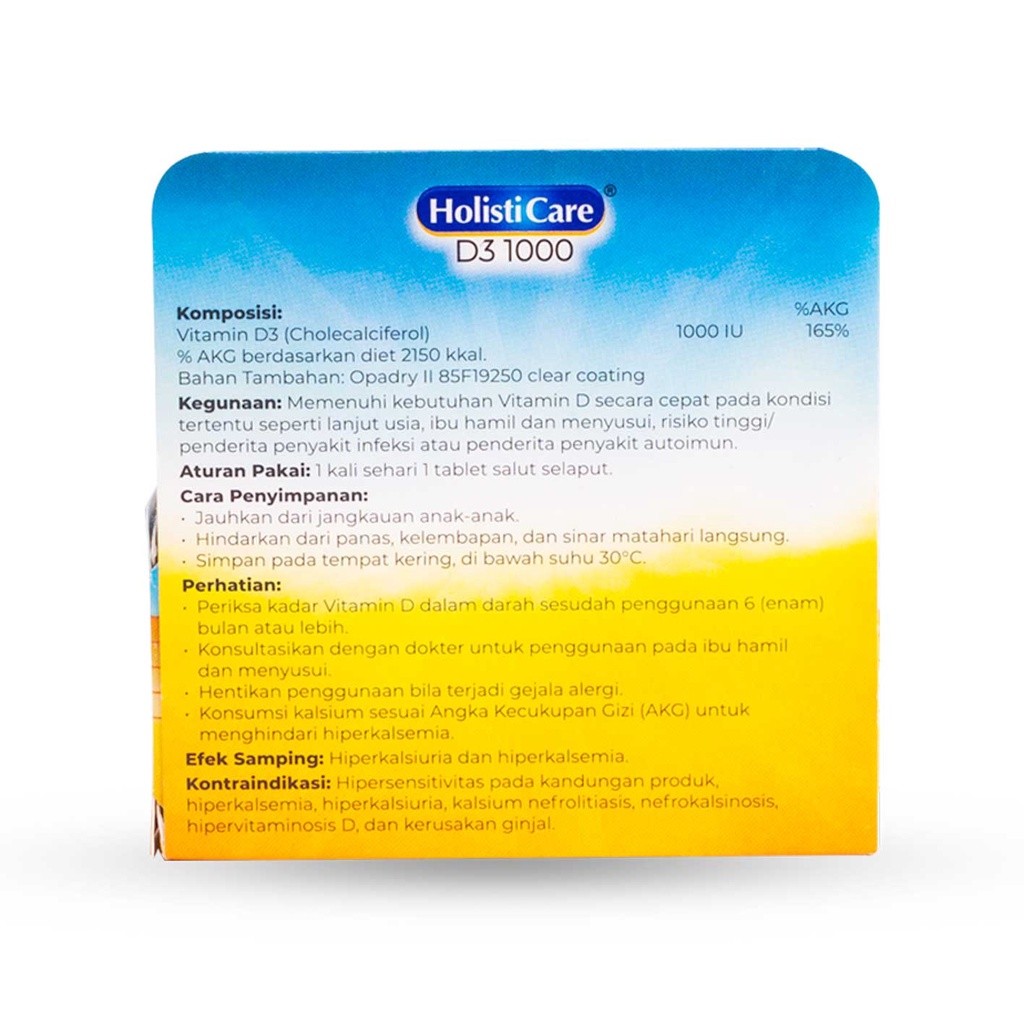 Holisticare D3 1000 IU 1 botol isi 30 Tablet/Vitamin D/Daya Tahan Tubuh/Imunitas/Suplemen Tulang - Gambar 4