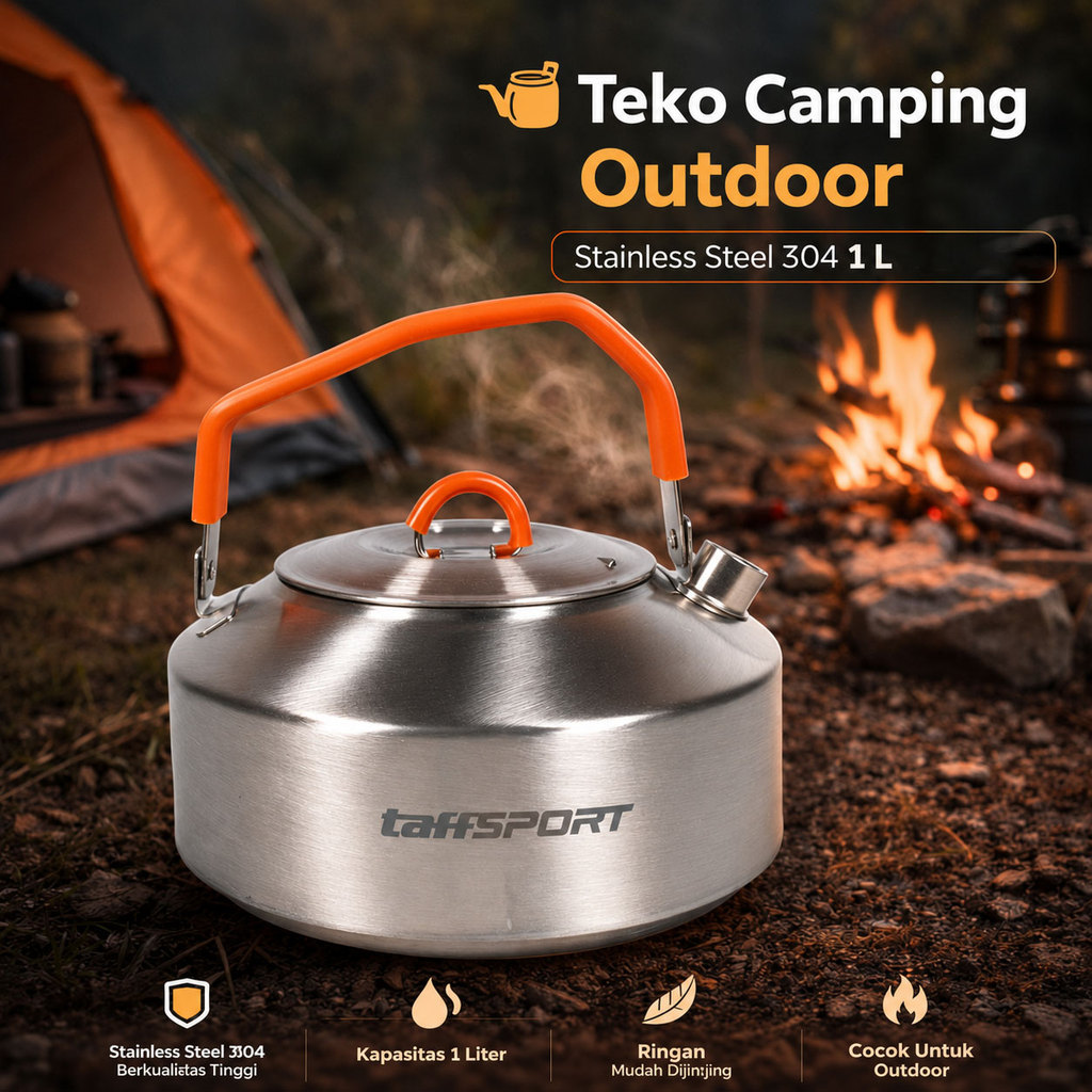 TaffSPORT Teko Camping Outdoor Teapot Kettle Stainless Steel - HWSH1.5 Warna Silver Dimensi 1L