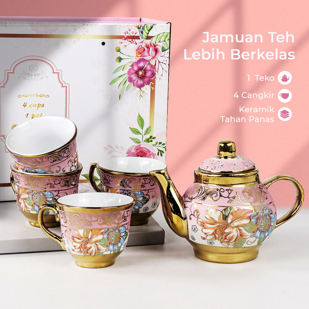 SUNFILI Set Teko Cangkir Keramik Kopi 1 Teapot 4 Cup European Style - JJ35