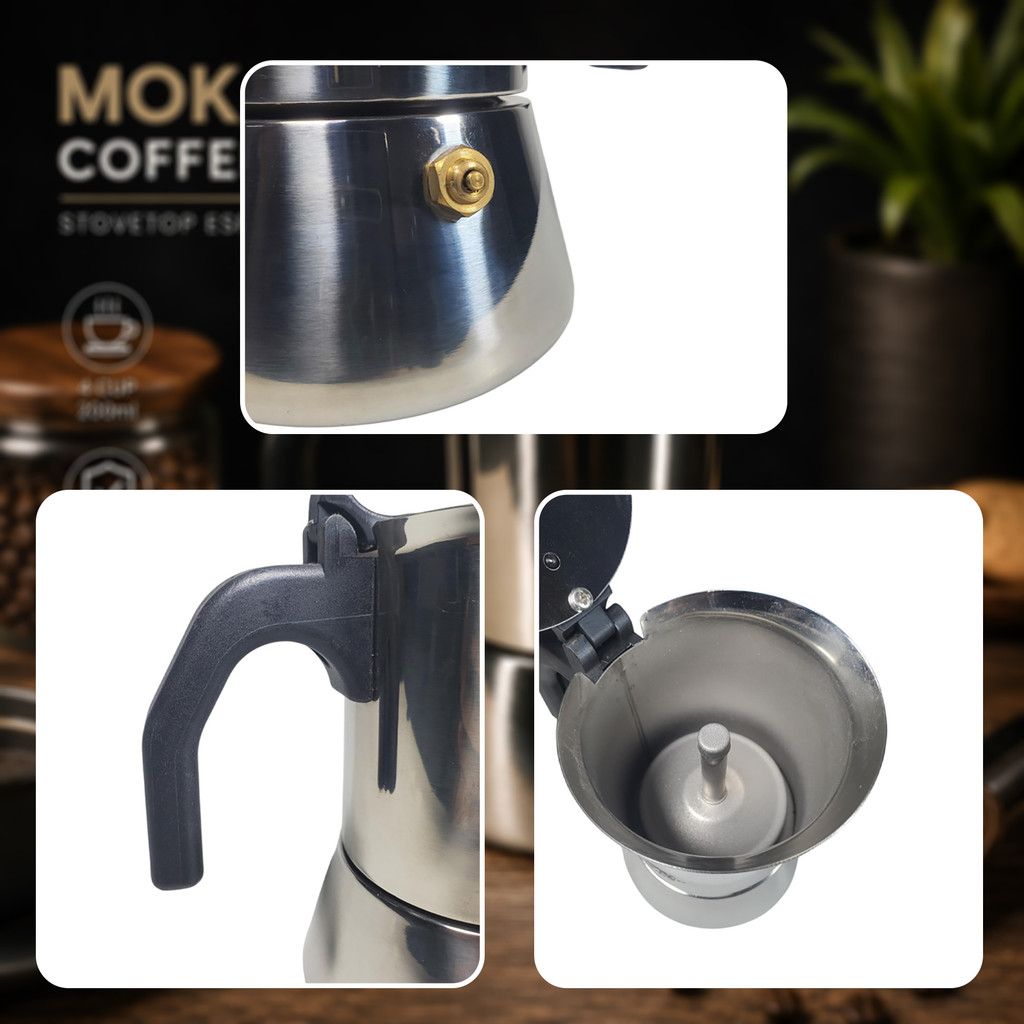 COD [GRATIS ONGKIR] One Two Cups Moka Pot Teko Kopi Espresso Coffee Maker Stovetop - Z65 - Gambar 2