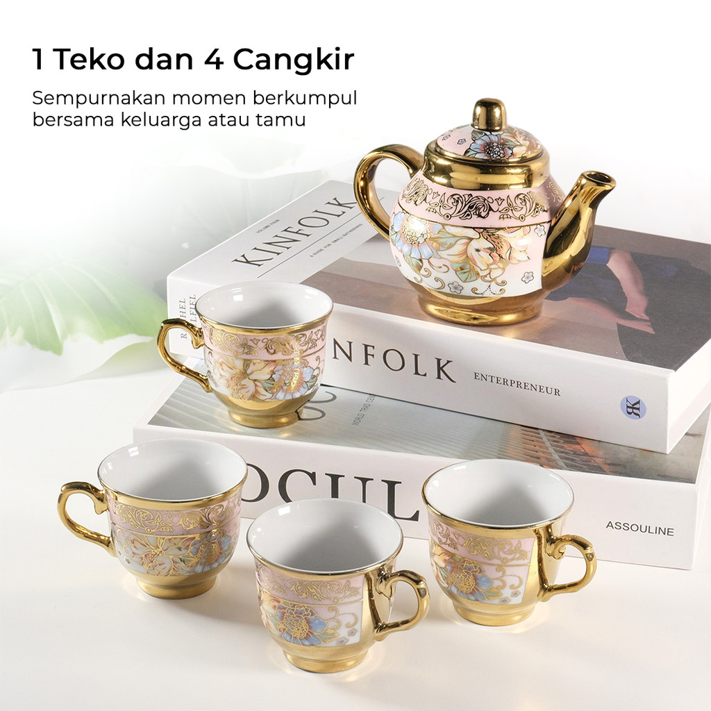 SUNFILI Set Teko Cangkir Keramik Kopi 1 Teapot 4 Cup European Style - JJ35 - Gambar 2