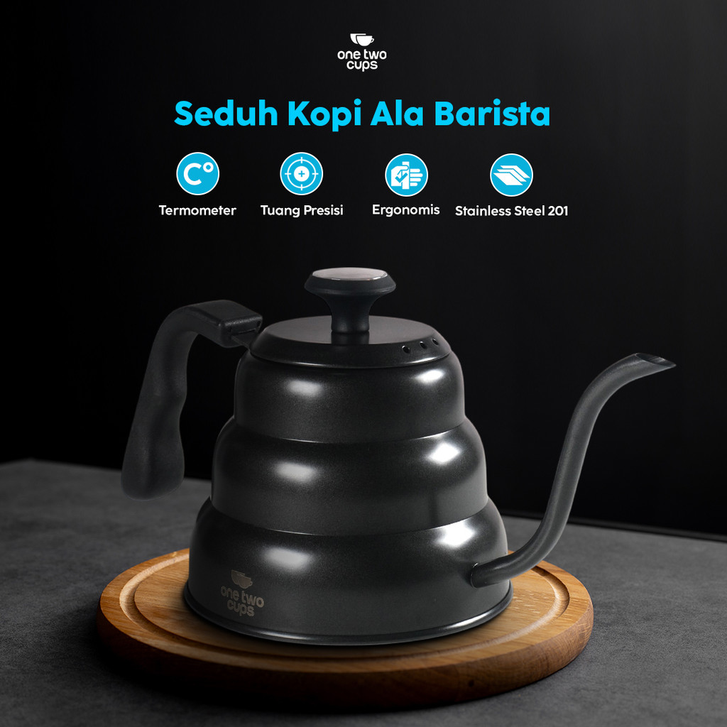 One Two Cups Teko Kopi Leher Angsa Thermometer Pour Over Kettle 1L - PRF12