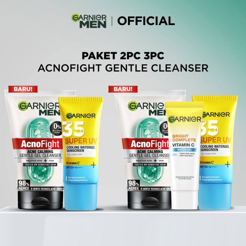 [PAKET HEMAT ISI 2] GARNIER Men Value Skincare Set / Face Wash + Sunscreen SPF 50 PA ++++ / Moisturizer Serum Brightening Sabun Cuci Muka Pria Facial Wash Foam - Gambar 2