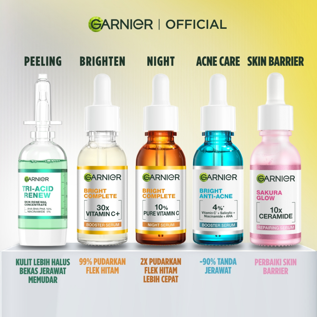 GARNIER Serum SEMUA VARIAN Serum Vitamin C Skincare Serum Mencerahkan Wajah Vitamin C Ceramide Skin Barrier Salycilic Acid Night Peeling Serum 15ml 30ml 50ml Cocok untuk semua jenis kulit Serum Pagi & Malam - Gambar 3