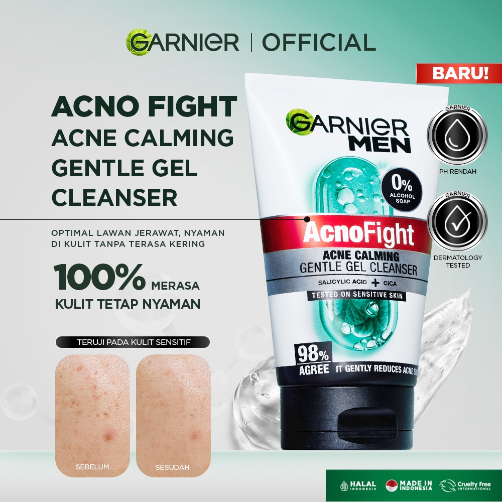GARNIER Men Facial Wash Acno Fight Acne Calming Gentle Low PH Gel Cleanser 100ml Sabun Cuci Muka Pria Moisturizer Sunscreen Face Wash Facial Wash - Gambar 2