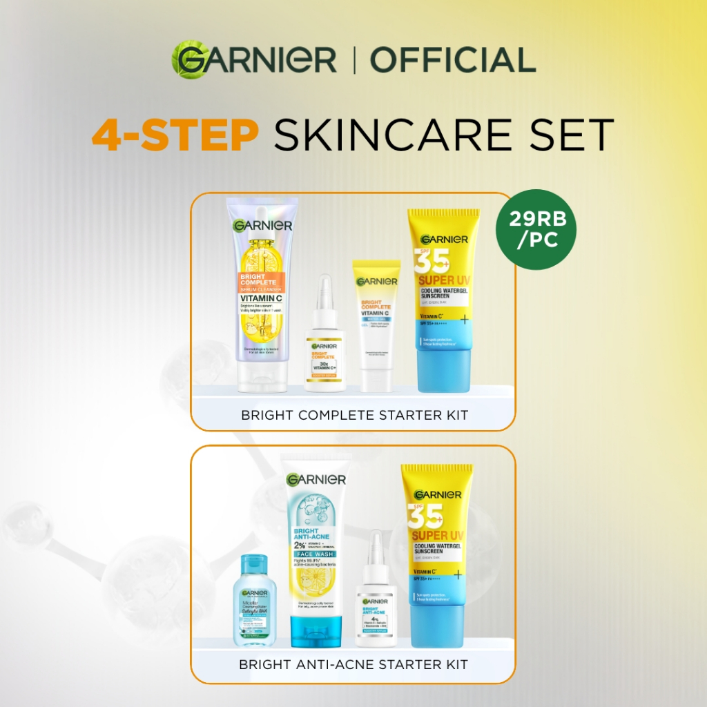 [Paket Skincare Pemula] Garnier Starter Kit Isi 4 Hanya 100 ribu Bright Complete Anti Acne / Untuk kulit berjerawat / Brightening / Removes Skin Blemishes - Gambar 2