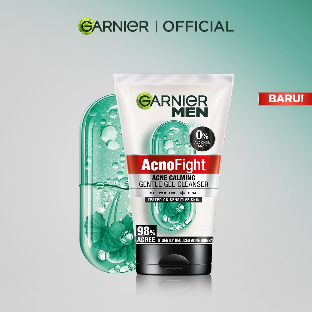 GARNIER Men Facial Wash Acno Fight Acne Calming Gentle Low PH Gel Cleanser 100ml Sabun Cuci Muka Pria Moisturizer Sunscreen Face Wash Facial Wash - Gambar 3