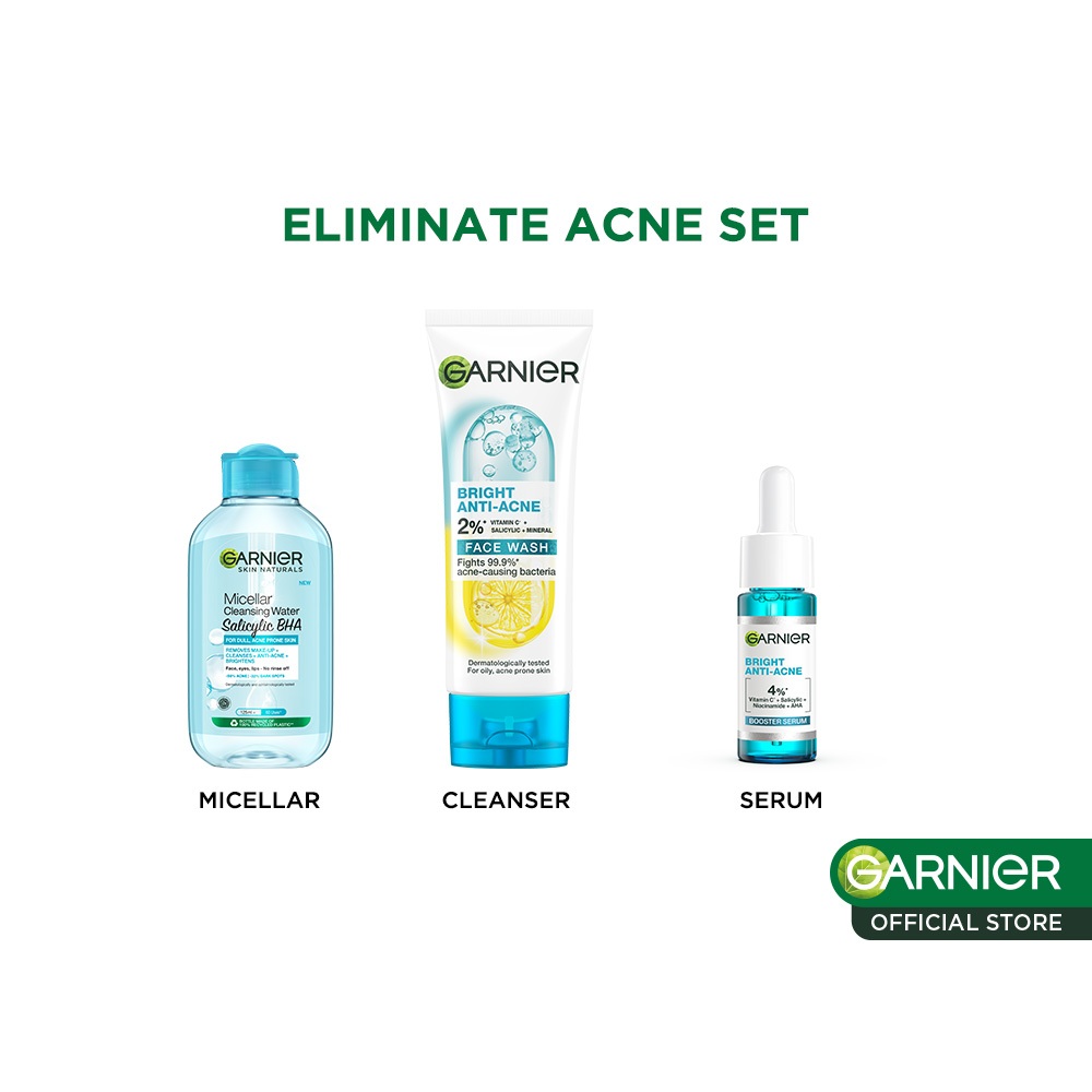 GARNIER 3pcs Paket Skincare Set / Micellar Water Serum Wash Cleanser Moisturizer Gel Super UV Sunscreen SPF - Gambar 4