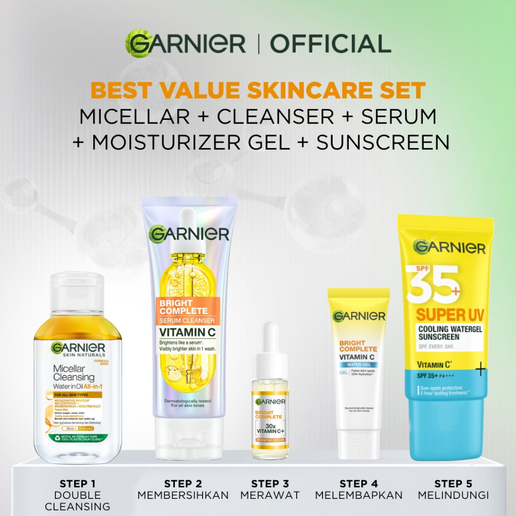 GARNIER Paket Skincare Peeling 1 Set Lengkap Serum Exfoliating Eksfoliasi Wajah Daily Set / tone up mencerahkan moisturizer pelembab - Gambar 4