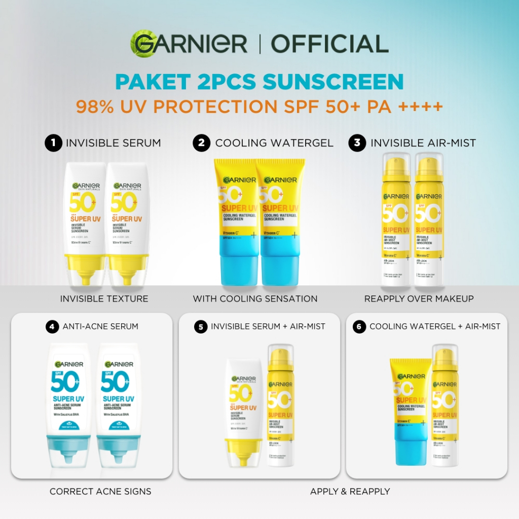 [PAKET HEMAT ISI 2] GARNIER Super UV Sunscreen SPF 50+ PA++++ SEMUA VARIAN Serum Vitamin C Skincare - 30ml Sunblock Mencerahkan Wajah Sunscreen SPF 50 PA ++++ - Gambar 2