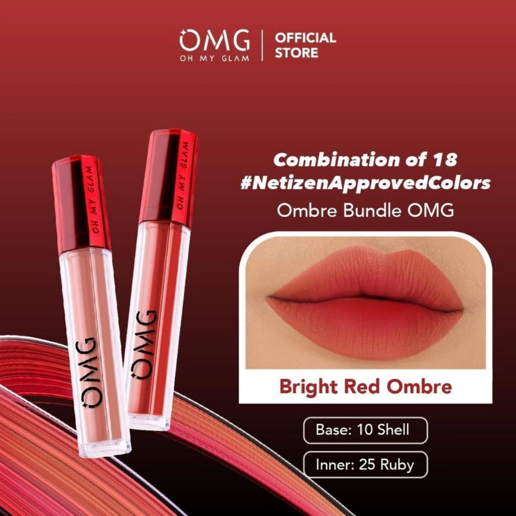 [ BUNDLING Get 1 Gift ] OMG Oh My Glam Matte Kiss Lip Cream Ombre SERIES / Merah Jingga Official - Gambar 2
