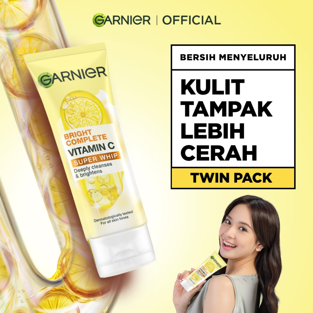 [PAKET HEMAT ISI 2] GARNIER Facial Wash Bright Complete Vitamin C Super Whip Foam Face Wash 100ml / Skincare Pembersih Wajah Mencerahkan sabun cuci muka sabun muka glowing dan memutihkan - Gambar 2