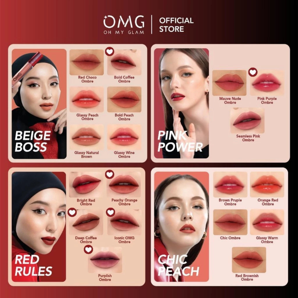 [ BUNDLING Get 1 Gift ] OMG Oh My Glam Matte Kiss Lip Cream Ombre SERIES / Merah Jingga Official - Gambar 4