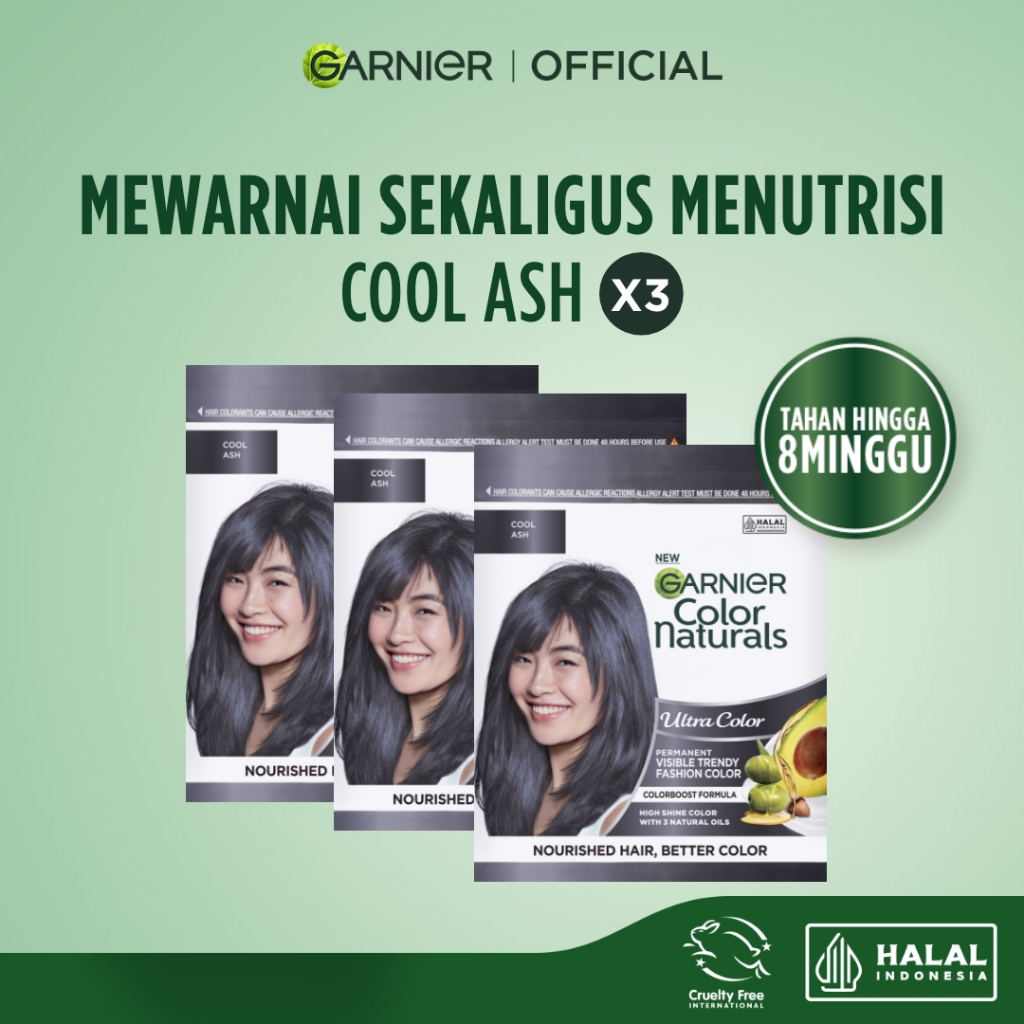 GARNIER Hair Colour Pewarna Rambut Permanen ISI 3 Sachet 20ml Cool Ash / Cat Rambut Tanpa Amonia Color Naturals Ultra Color Ash Blonde Garnier Hair Color Pewarna Rambut Permanent Tutup Uban Hitam Alami Semir Rambut