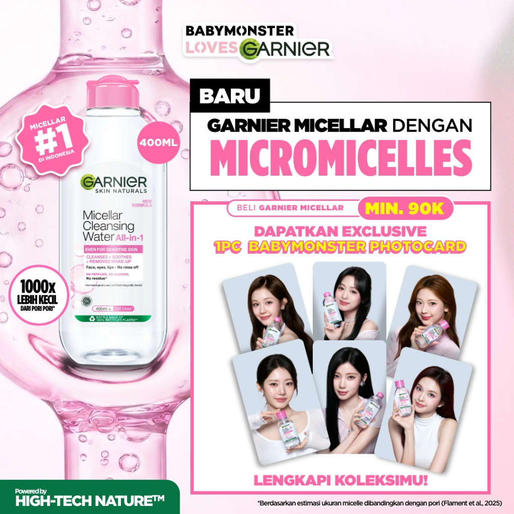 GARNIER Micellar Water SEMUA VARIAN 400ml Skincare Cleansing Oil - Pembersih Wajah & Make up Membersih dalam sekali swipe Suitable for All Skin Brightening Clear Skin Micellar Cleansing Water