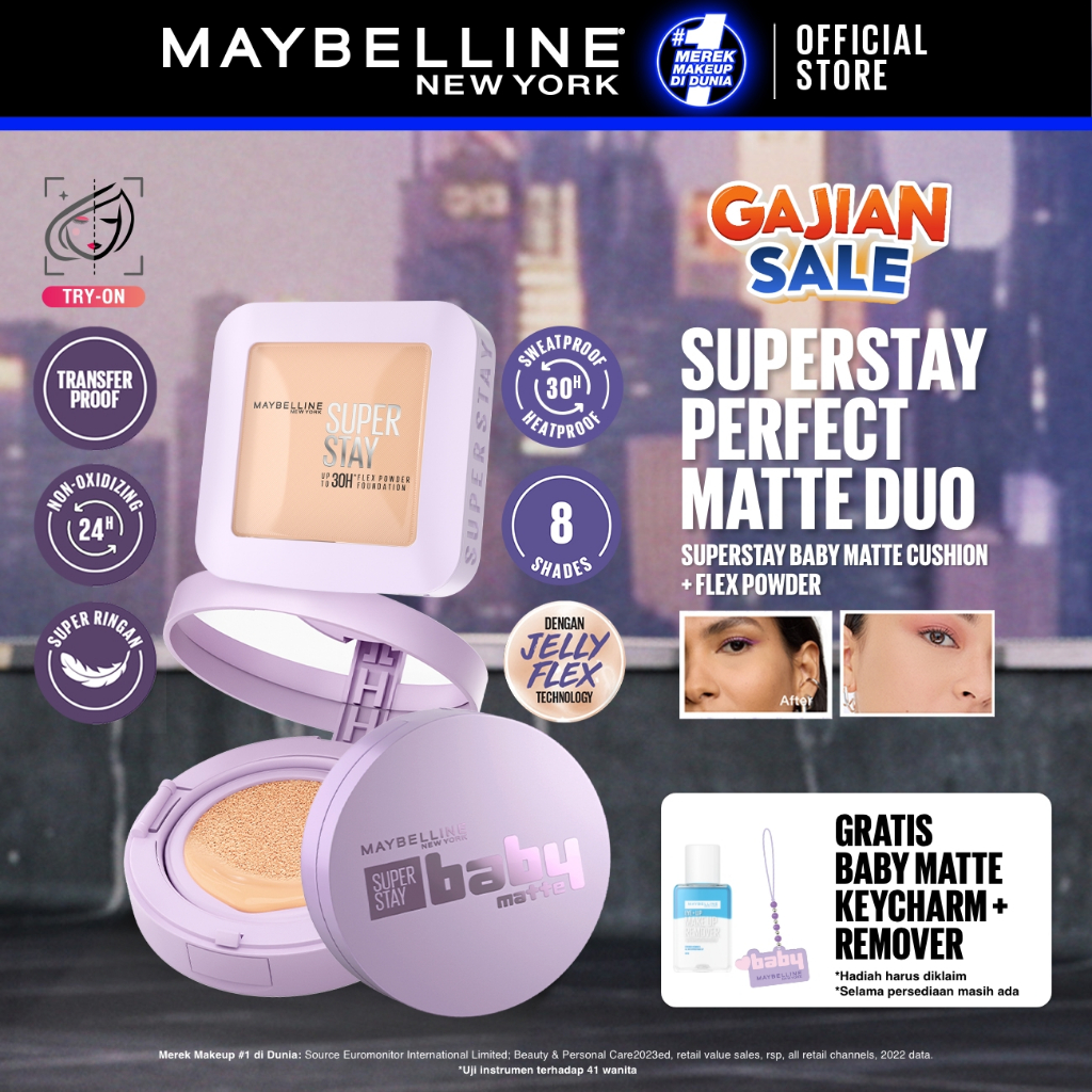 MAYBELLINE OFFICIAL Superstay Unbreakable Duo - Superstay Baby Matte Cushion + Superstay Flex Powder Foundation
