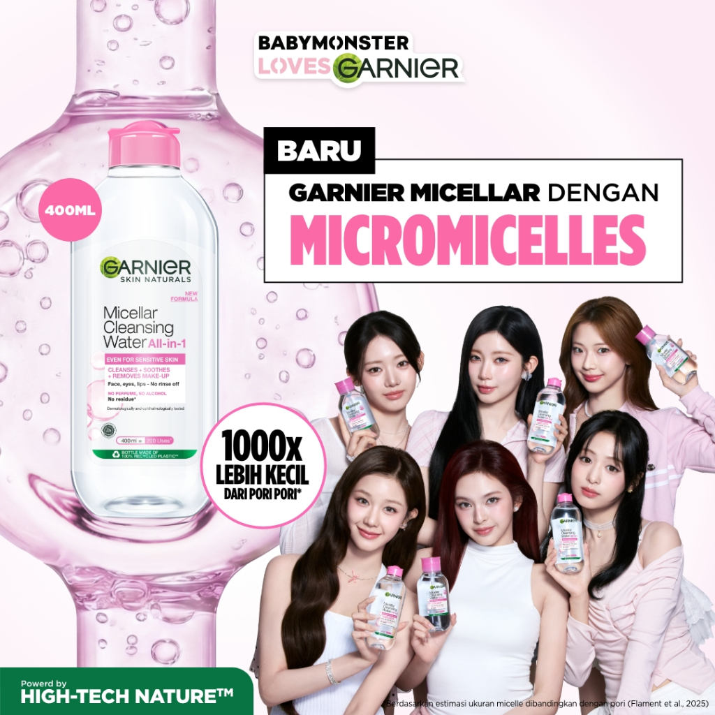GARNIER Micellar Water SEMUA VARIAN 400ml Skincare Cleansing Oil - Pembersih Wajah & Make up Membersih dalam sekali swipe Suitable for All Skin Brightening Clear Skin Micellar Cleansing Water - Gambar 2