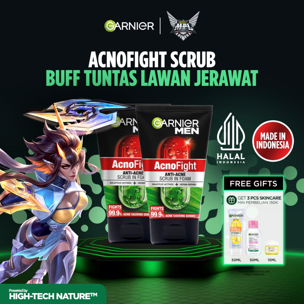 GARNIER Men Facial Wash 100ml ISI 2 Semua Varian Sabun Cuci Muka Pria - face wash Skincare pembersih wajah skincare pria acno fight turbo bright wasabi charcoal oil control lawan jerawat kulit kusam face wash