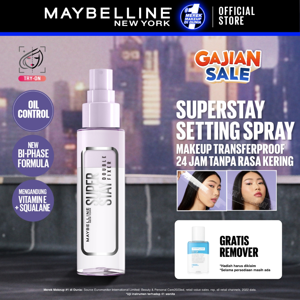 MAYBELLINE OFFICIAL Superstay Unbreakable Set - Superstay Setting Spray, Flex Powder Foundation, Lumi Matte Foundation Shade 111 Transferproof Ringan Tahan Air Waterproof