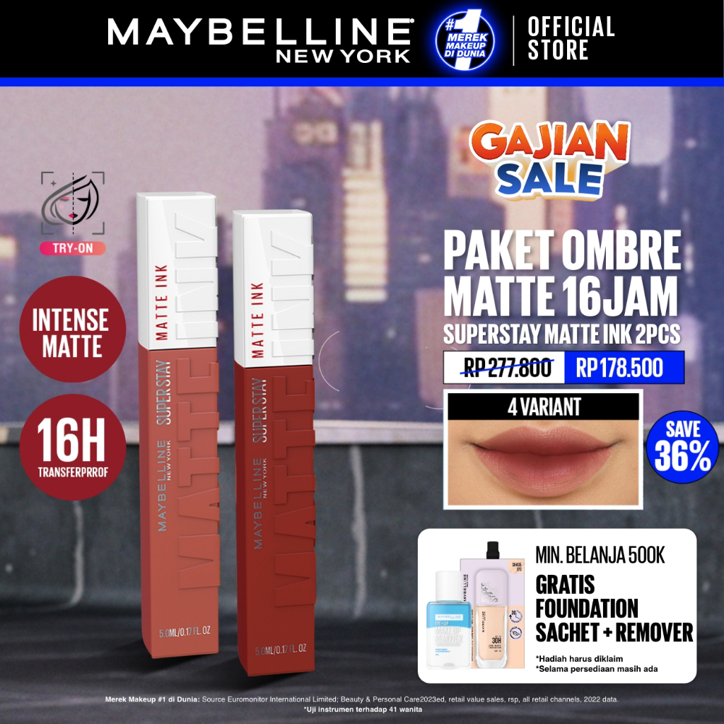 MAYBELLINE OFFICIAL Paket Hemat Superstay Matte Ink 2 pcs Ombre Set Lipstick - Long Lasting