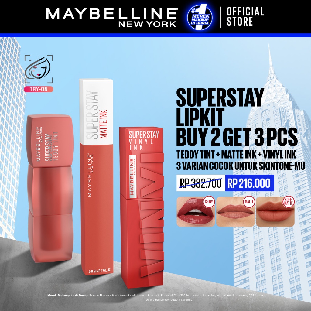 MAYBELLINE OFFICIAL Superstay Lip Bundle Superstay Matte Ink + Superstay Vinyl Ink + Superstay Teddy Tint / Liquid Long Lasting Waterproof Matte Lipstick Lipcream Make Up Transferproof