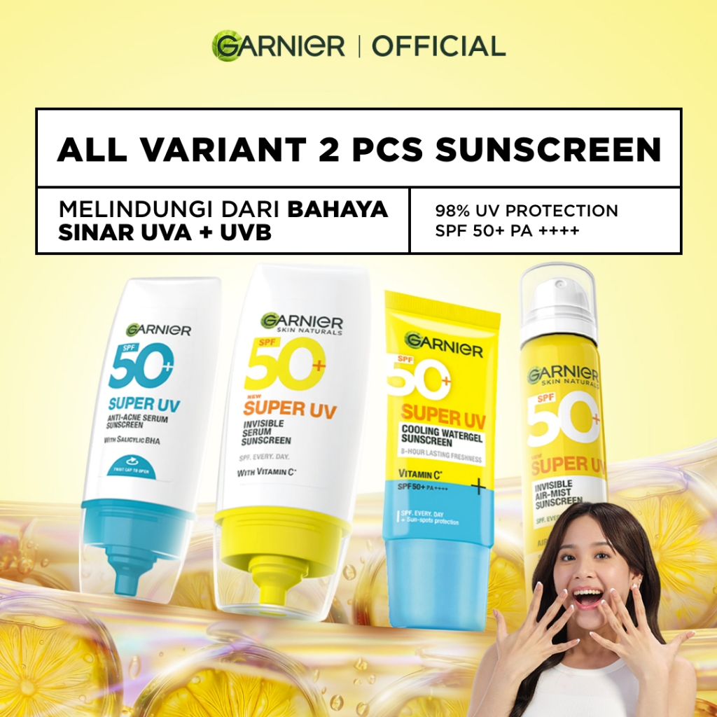 [PAKET HEMAT ISI 2] GARNIER Super UV Sunscreen SPF 50+ PA++++ SEMUA VARIAN Serum Vitamin C Skincare - 30ml Sunblock Mencerahkan Wajah Sunscreen SPF 50 PA ++++