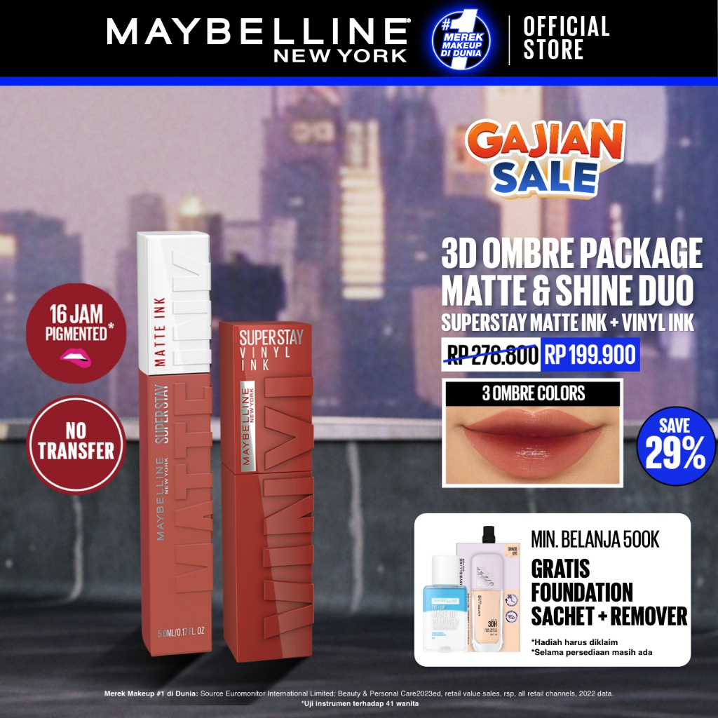 MAYBELLINE OFFICIAL 3D Ombre Lip Packages : Matte & Shine Duo (Superstay Matte Ink + Superstay Vinyl Ink)