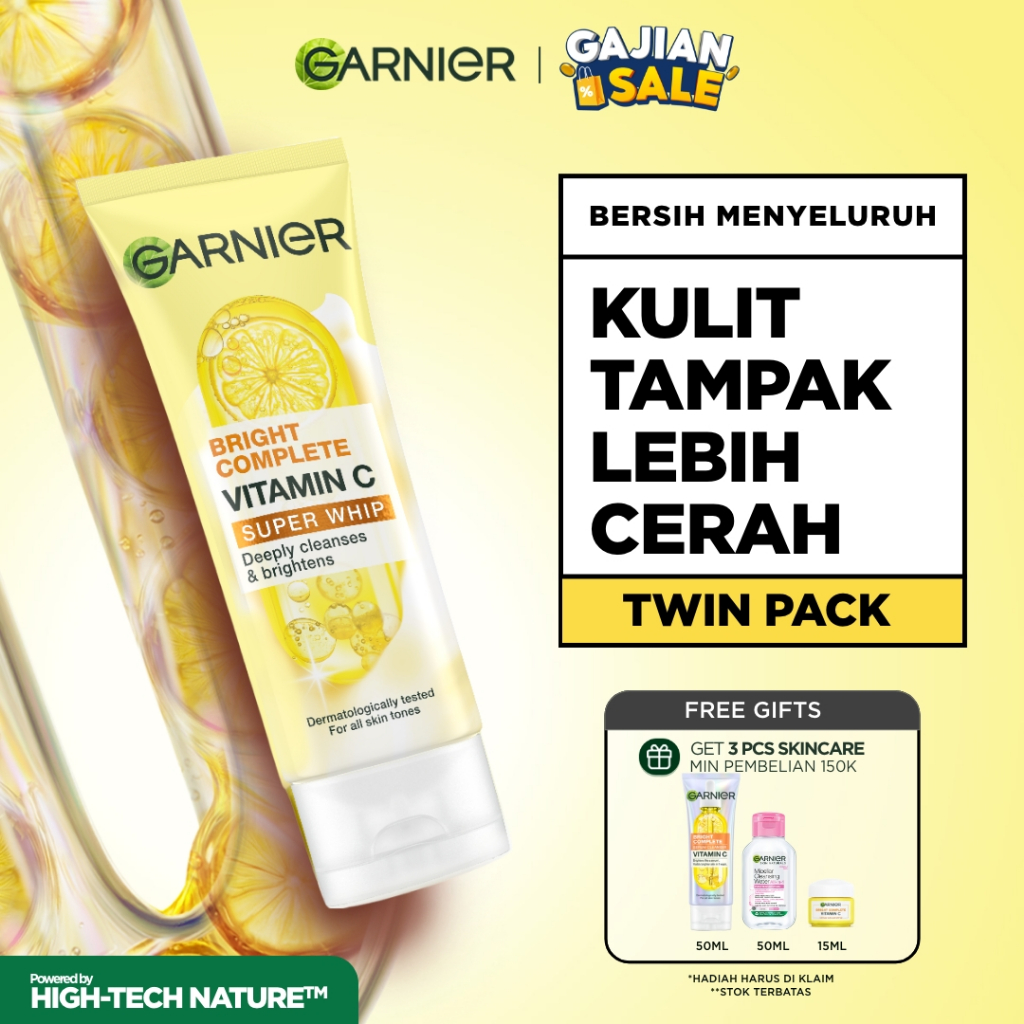 [PAKET HEMAT ISI 2] GARNIER Facial Wash Bright Complete Vitamin C Super Whip Foam Face Wash 100ml / Skincare Pembersih Wajah Mencerahkan sabun cuci muka sabun muka glowing dan memutihkan
