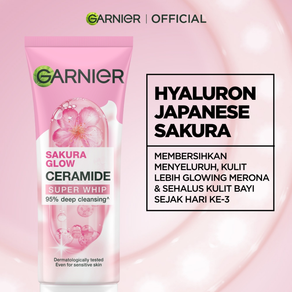 [PAKET HEMAT ISI 2] GARNIER Facial Wash Sakura Glow Ceramide Hyaluron Super Whip Foam Face Wash 100ml / Skincare Pembersih Wajah Mencerahkan sabun cuci muka sabun muka glowing dan memutihkan - Gambar 4