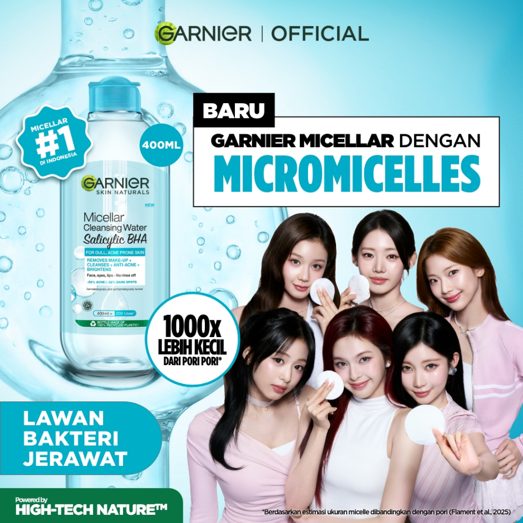 GARNIER Micellar Water Blue Salicylic Acid 300ml/400ml Skincare Cleansing - Pembersih Wajah & Make up