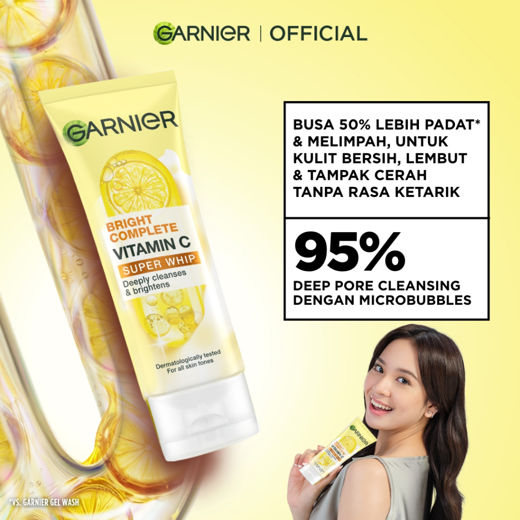 [PAKET HEMAT ISI 2] GARNIER Facial Wash Bright Complete Vitamin C Super Whip Foam Face Wash 100ml / Skincare Pembersih Wajah Mencerahkan sabun cuci muka sabun muka glowing dan memutihkan - Gambar 4