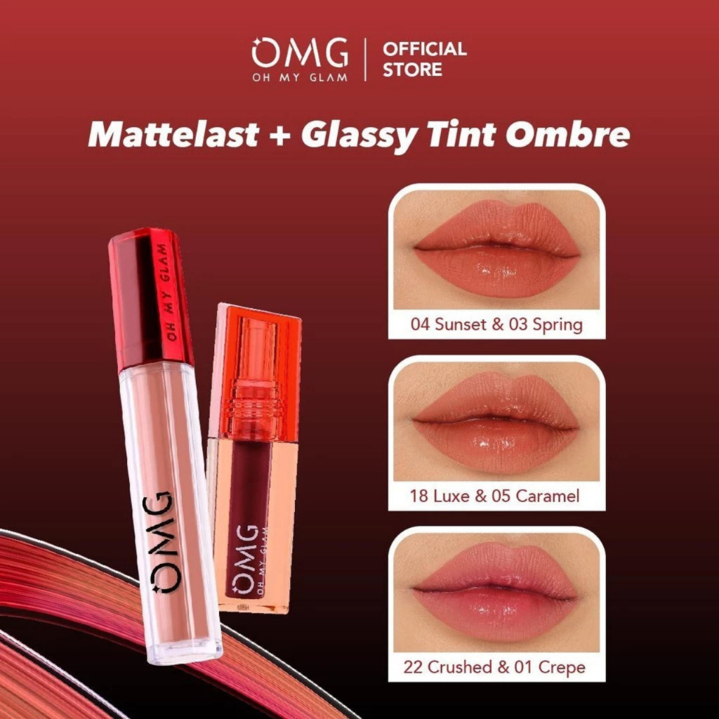 [ BUNDLING Get 1 Gift ] OMG Oh My Glam Matte Kiss Lip Cream Ombre SERIES / Merah Jingga Official - Gambar 3